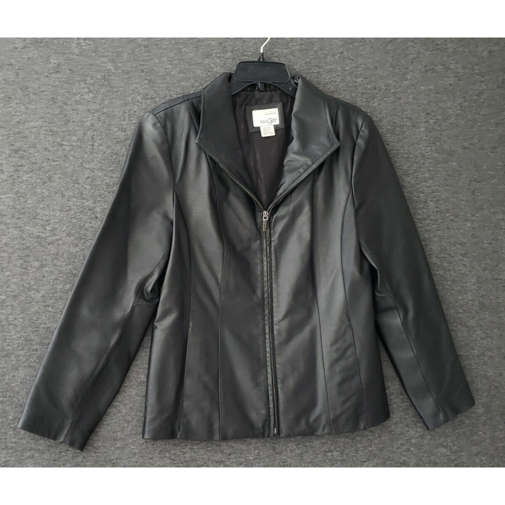 East 5th Leather Jacket Womens M Black Lined Moto Biker Rock Goth Dark Academia